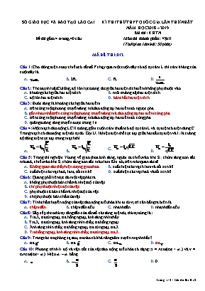 Đề thi thử THPT Quốc gia môn Vật lý lần thứ nhất - Mã đề 012 - Năm học 2018-2019 - Sở giáo dục và đào tạo Lào Cai (Có đáp án)